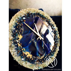 Blue crystals marble wall clock - 50cm