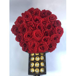 Box of red roses with Ferrero chocolate