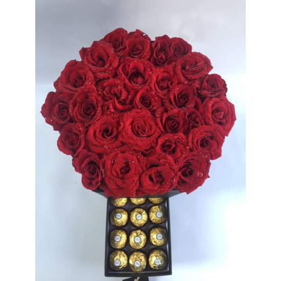 Box of red roses with Ferrero chocolate