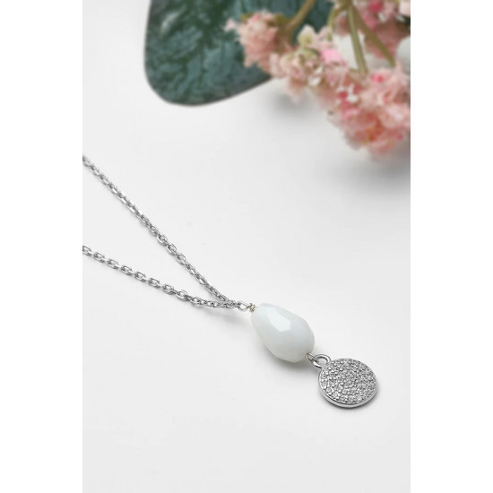 White Circle Stone Necklace