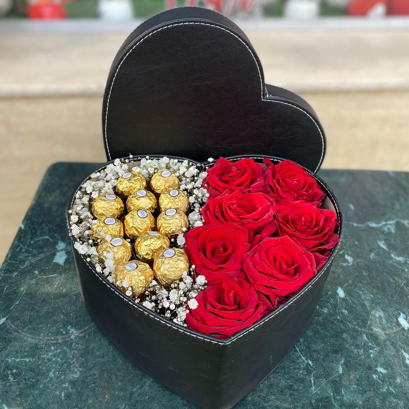 Romantic flower and chocolate box